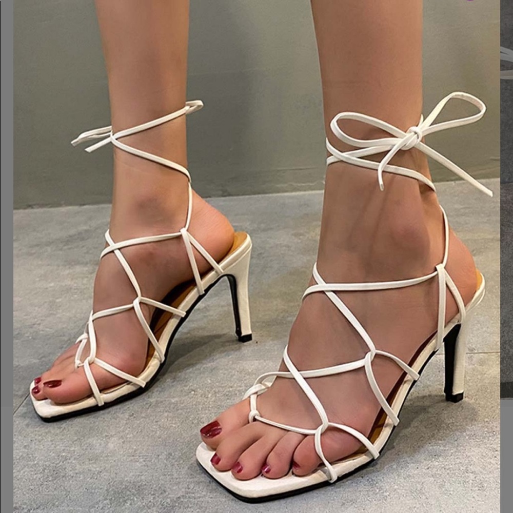 Brand new lace up white heels